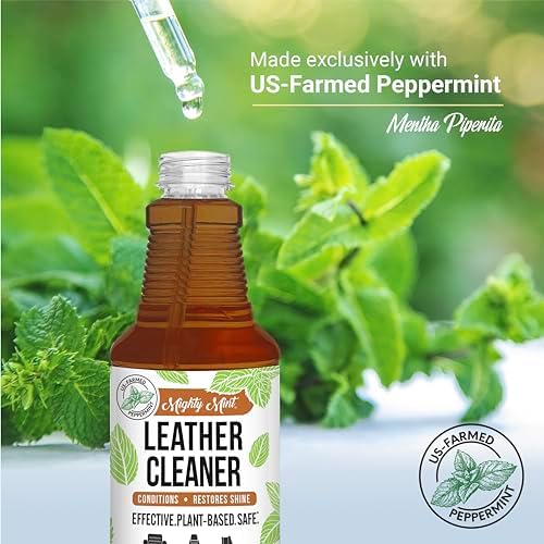 Mighty Mint Leather Cleaner and Conditioner, Plant-Based, Hydrating Spray to Clean and Protect Leather Items, Natural Peppermint Scent, 16oz