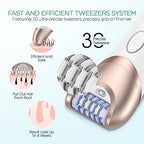 VOYOR Epilator for Women, 3 in 1 Epilator Hair Removal for Women, Epilators Hair Remover for Leg Arm with 30 Tweezers, Rechargeable & Cordless Electric Lady Shaver & Trimmer BM300 (Champagne Gold)