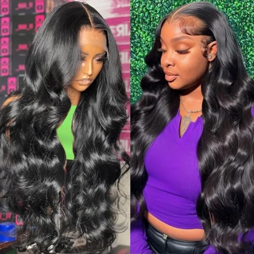 SWEETGIRL Body Wave Lace Front Wigs Human Hair Pre Plucked 13x6 HD Lace Front Wigs Human Hair Frontal Wigs for Women 180 Density (24 Inches, Natural Black)
