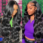 SWEETGIRL Body Wave Lace Front Wigs Human Hair Pre Plucked 13x6 HD Lace Front Wigs Human Hair Frontal Wigs for Women 180 Density (24 Inches, Natural Black)