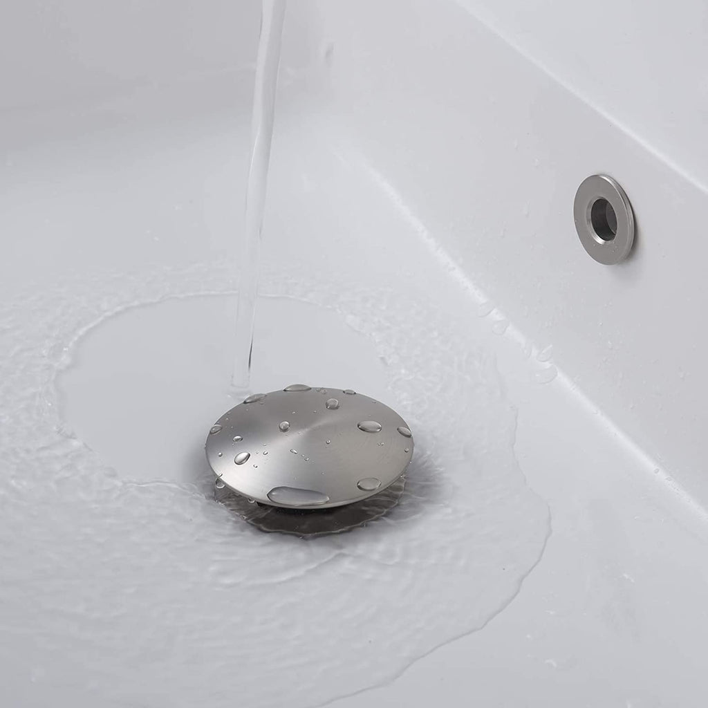 Rockgoya Bathroom Sink Drain,2 Pack Drain Stopper Bathroom Sink Without Overflow,Pop Up Drain Assembly with Detachable Strainer Basket,Built-in Anti-Clogging Strainer,Stainless Steel Brushed Nickel