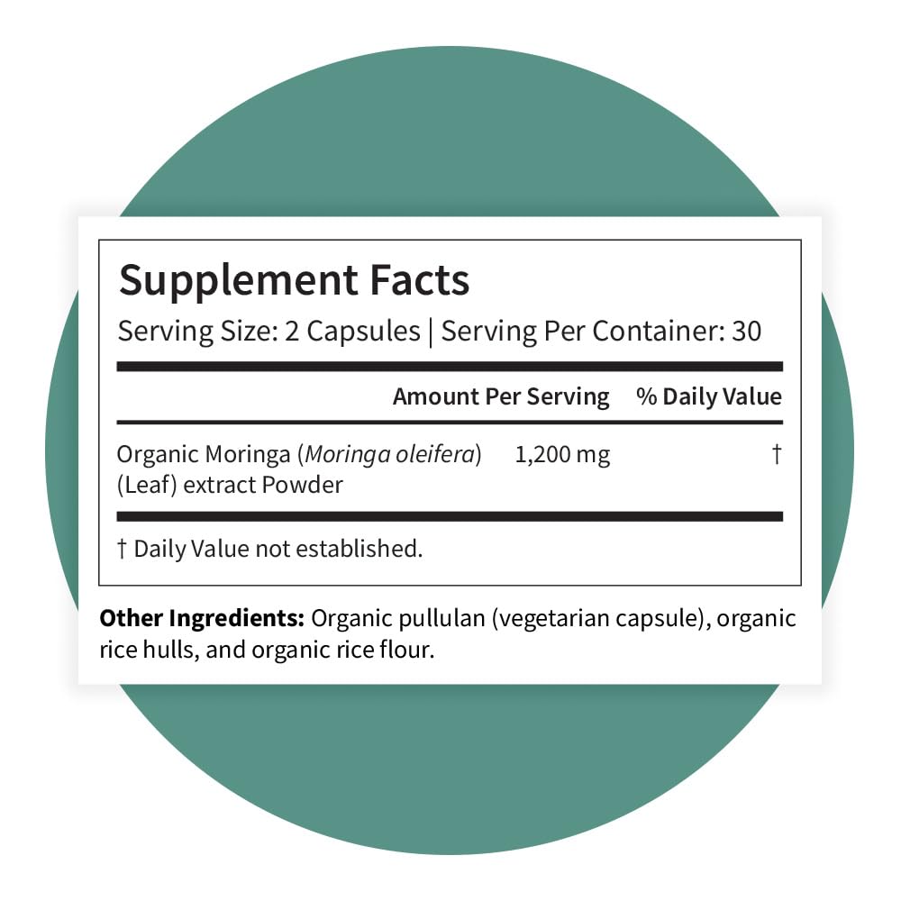 Pattern Wellness Organic Moringa Oleifera Supplement – 60 Capsules
