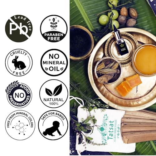 Tatsat Ayurvedic Herbal Kajal | Natural, Lead-Free & Chemical-Free Eye Care | Soothing Formula for Everyday Use | Safe for All Skin Types | Made with Triphala, Chakshushya Herbs, Castor Oil etc