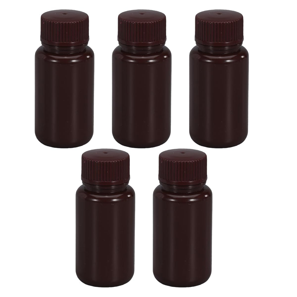 UMETASS 2 oz Wide Mouth HDPE Amber Bottles (5 Pcs) - Lab Grade, Leak-proof for Reagents & Water Samples