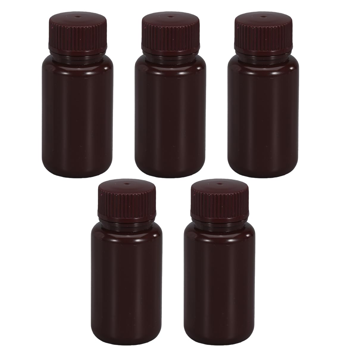 UMETASS 2 oz Wide Mouth HDPE Amber Bottles (5 Pcs) - Lab Grade, Leak-proof for Reagents & Water Samples