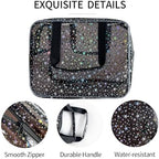 Black Holographic Star Cosmetic Bag for Women 11.8x5.1x8.2 Inches Portable Travel Toiletry Bag with Handles,Durable PVC Material,Zipper Design-Ideal Large Clear Makeup Organizer