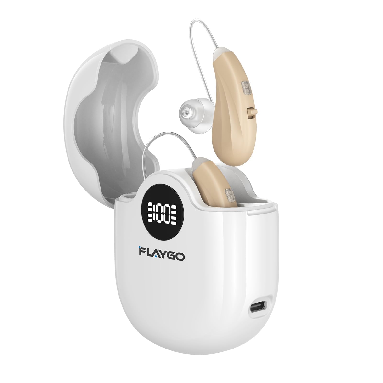 Flaygo Hearing Amplifiers, Otc Hearing Aids For People With Hearing Loss, Sound Quality Restoration, Intelligent Noise Reduction, Standby 80h, One-Button Operation, Comfortable Wearing, White