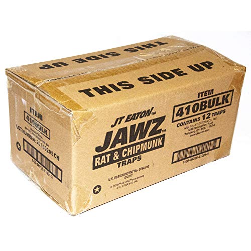 JT Eaton 410BULK Jawz Plastic Rat Trap, High Tension Spring, Reusable Rodent Snap Trap for Solid or Liquid Bait, 12 Pack