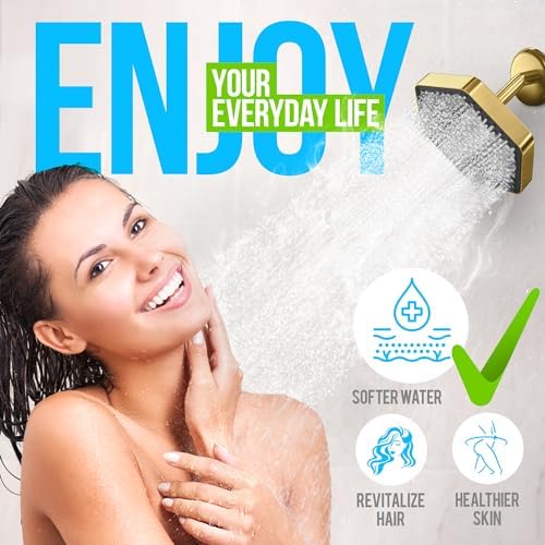AquaHomeGroup Luxury Filtered Shower Head - High Pressure Rain Showerhead with Filter for Chlorine, Rust, Sediments - Water Filter Shower Head with Vitamin C E A - SPA Effect (Patent Pending) (Golden)