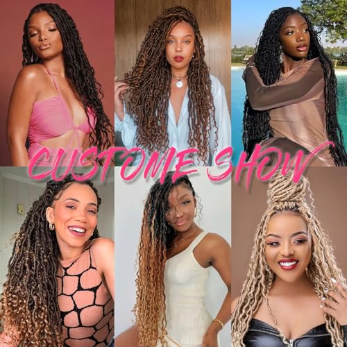 8Packs Goddess Locs Crochet Hair 18 Inch Ombre Faux Locs Crochet Hair with Curly Ends Pre-looped River Locs Crochet Braids Boho Hippie Locs Synthetic Hair Extensions(#1B3027)