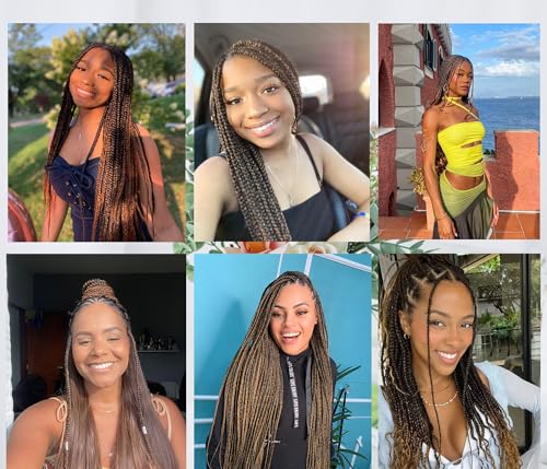 Braiding Hair Pre Stretched 20 Inch 8 Packs Brown Ombre Braiding Hair For Women Knotless Box Braids Hair Extension Yaki Texture Hot Water Setting Variety Styles Braiding Hair（20" T1B/30#)