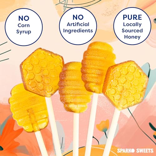 Sparko Sweets Natural Bee Pollen Honey Lollipops, 18 Pieces, Handcrafted in USA, No Artificial Ingredients or Corn Syrup, 0.75 Pound - Rich in Antioxidants, Perfect for Tea, Sore Throats, and Wholesome Snacking