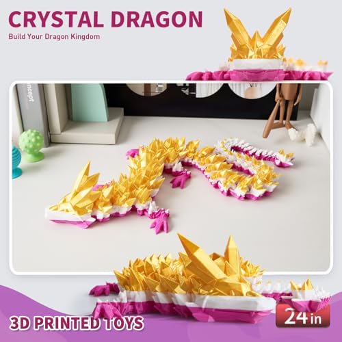 Large 3D Printed Dragon,24 Inch 3D Dragon Toys,Bigger Fidget Crystal Animals Toys, 3D Printed Articulated Animals for Home Office Car Desk Decor (Gold White Purple, 24 inch)