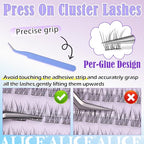 ALICE Self Adhesive Eyelashes Natural Self Adhesive Lash Clusters No Glue Needed Wispy Reusable Press on Lashes Pre-Glue 10-12mm 120pcs C Curl DIY Eyelash Extensions Kit with Lash Tweezers