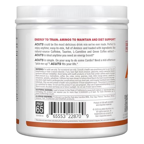 ALLMAX ACUTS Amino Energy Powder with Amino Acids Supplement, Sweet Tea, 30 Servings, Caffeine, Green Coffee Extract, 2000 mg Taurine, L-Carnitine, Sugar Free, Gluten & Dye Free, Amino Acid Drink