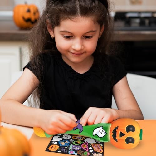 ArtCreativity Halloween Bubble Wand for Kids (2 Pack), 14" Light Up Pumpkin Bubble Wand with LED & Halloween Music, Halloween Boo Basket Stuffers for Kids, Halloween Toys for Toddlers