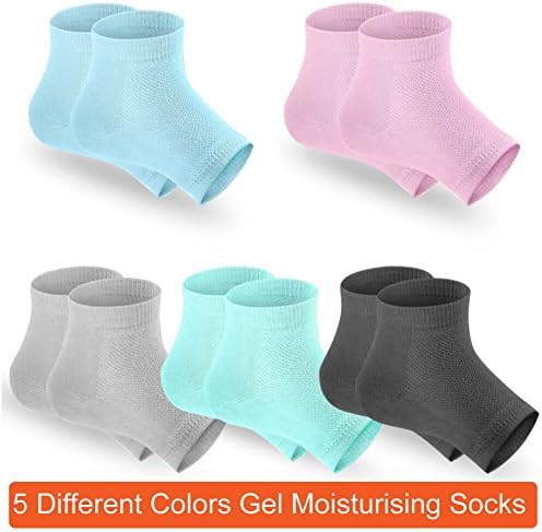 Selizo 5 Pairs Moisturizing Gel Heel Socks Open Toe Socks for Dry Hard Cracked Heels, 5 Colors