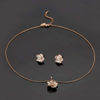 EVEVIC Rose Flower Necklace and Stud Earrings Set for Women,18K Gold Plated