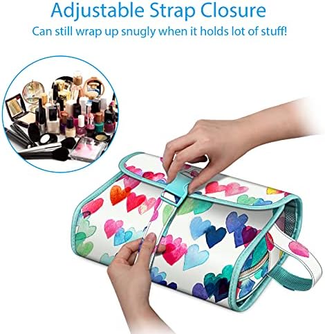 Fintie Portable Toiletry Cosmetic Travel Bag, Large Water Resistant Hanging Makeup Organizer Storage Pouch Case for Women Girls (Raining Hearts)