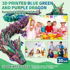 Large 3D Printed Dragon,30 Inch 3D Dragon Toys,Bigger Fidget Crystal Animals Toys, 3D Printed Articulated Animals for Home Office Car Desk Decor(Blue Green Purple)