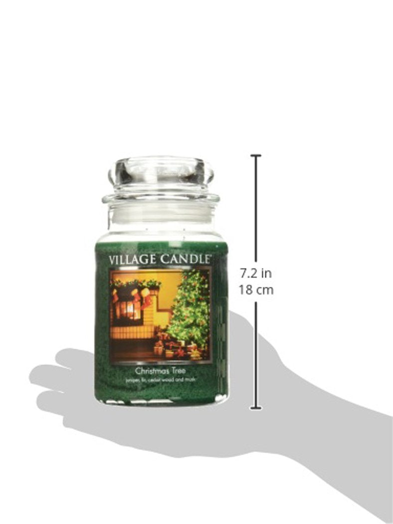 Village Candle Christmas Tree Large Glass Apothecary Jar Scented Candle, 26 oz, Green