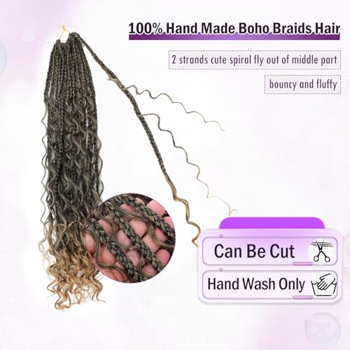 Goddess Box Braids Crochet Hair For Women-14 Inch 8 pack Pre Looped Boho Crochet Braids Short Prelooped Bohemian Boho Box Braids Crochet Hair With Curly Ends Ombre Crochet Braid Hair（14in,#1b/27）