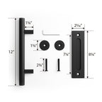 SMARTSTANDARD 12" Heavy Duty Sliding Barn Door Handle, Pull and Flush Hardware Set, Black Powder Coated Finish, Large Rustic Two-Side Design, Round