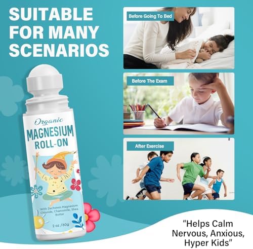 Magnesium Lotion for Kids Sleep & Calm, Magnesium Cream Roll-on Applicator to Help Children Calm & Sleep, Relaxation Formula for Balanced Mood, Bedtime & Sleep for Children-2 oz