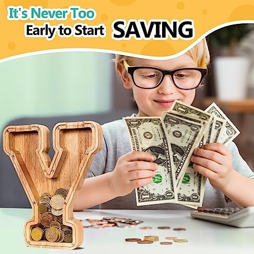 SummiDate Wooden Letter Piggy Bank| Piggy Bank for Boys Girls Toddler| Alphabet Y Money Bank| Coin Bank Birthday Gift for Kids|Birthday Gift for Kids (Y)