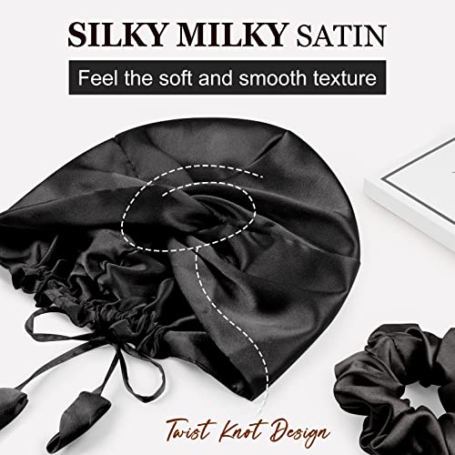 PARISBELLA Reversible Silky Satin Bonnet for Sleeping, Smooth As Silk Hair Wrap for Sleeping, Adjustable Satin Sleep Cap for Women, Stylish Turban for Curly Hair, Black, Pack of 1