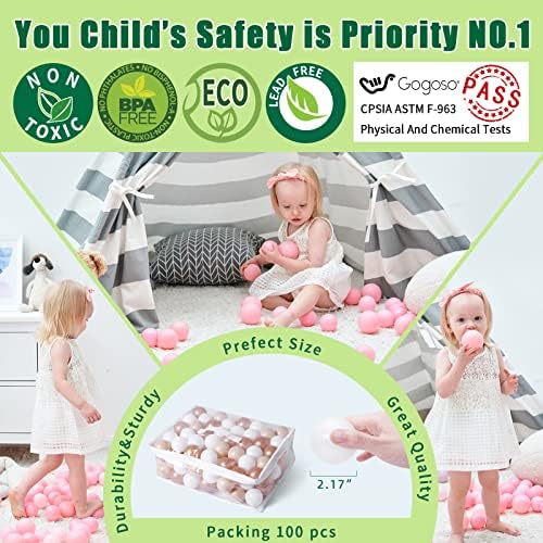 GOGOSO Ball Pit Balls for Toddler, Baby Plastic Playballs Kids Soft Pastel Pelotas Non-Toxic BPA-Free,Beige+Gold+White,100 Balls