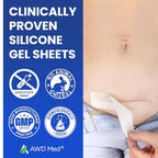 AWD Silicone Scar Sheets for Scar Removal - Extra Thick 0.5mm Silicone Scar Tape for Surgical Scars, C Section, Keloid - Silicone Skin Patches Extra Thick 0.5mm Longer Use (5 Pcs, 1.6” x 6”), Clear