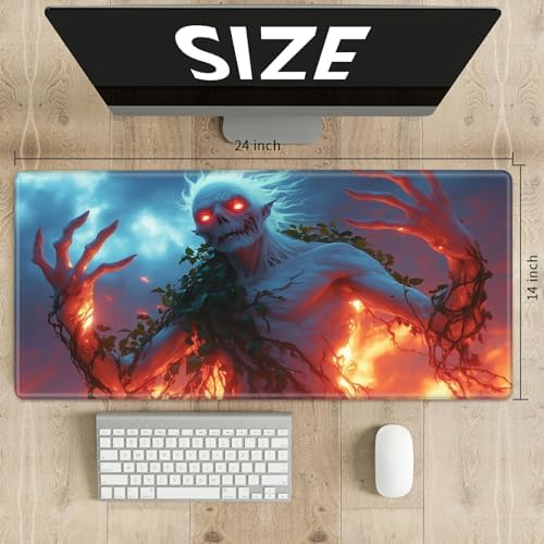 Playmats for Magic: The Gathering MTG Card Game Mat Plus 50 Pcs Card Sleeves, 24 x 14 inch TCG Mat with Stitched Edge for Commander Deck Duskmourn Board Game, Arborist Fire