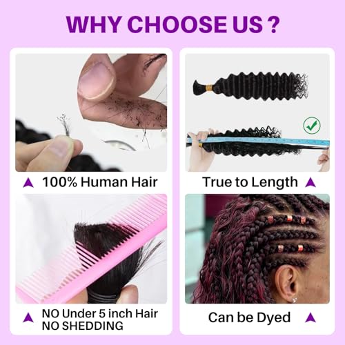 Human Braiding Hair for Boho Braids, Deep Wave Bulk Boho Braids Human Hair for Boho Knotless Braids Curly Bohemian Water Wave Braiding 70g 20 Inch Auburn Ginger (2 No Weft Bundles/Pack)