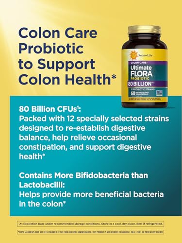 Renew Life Probiotic Colon Care Probiotic Capsules, Daily Supplement Offers Colon Support, L. Rhamnosus GG, Dairy, Soy and gluten-free, 80 Billion CFU, 60 Count