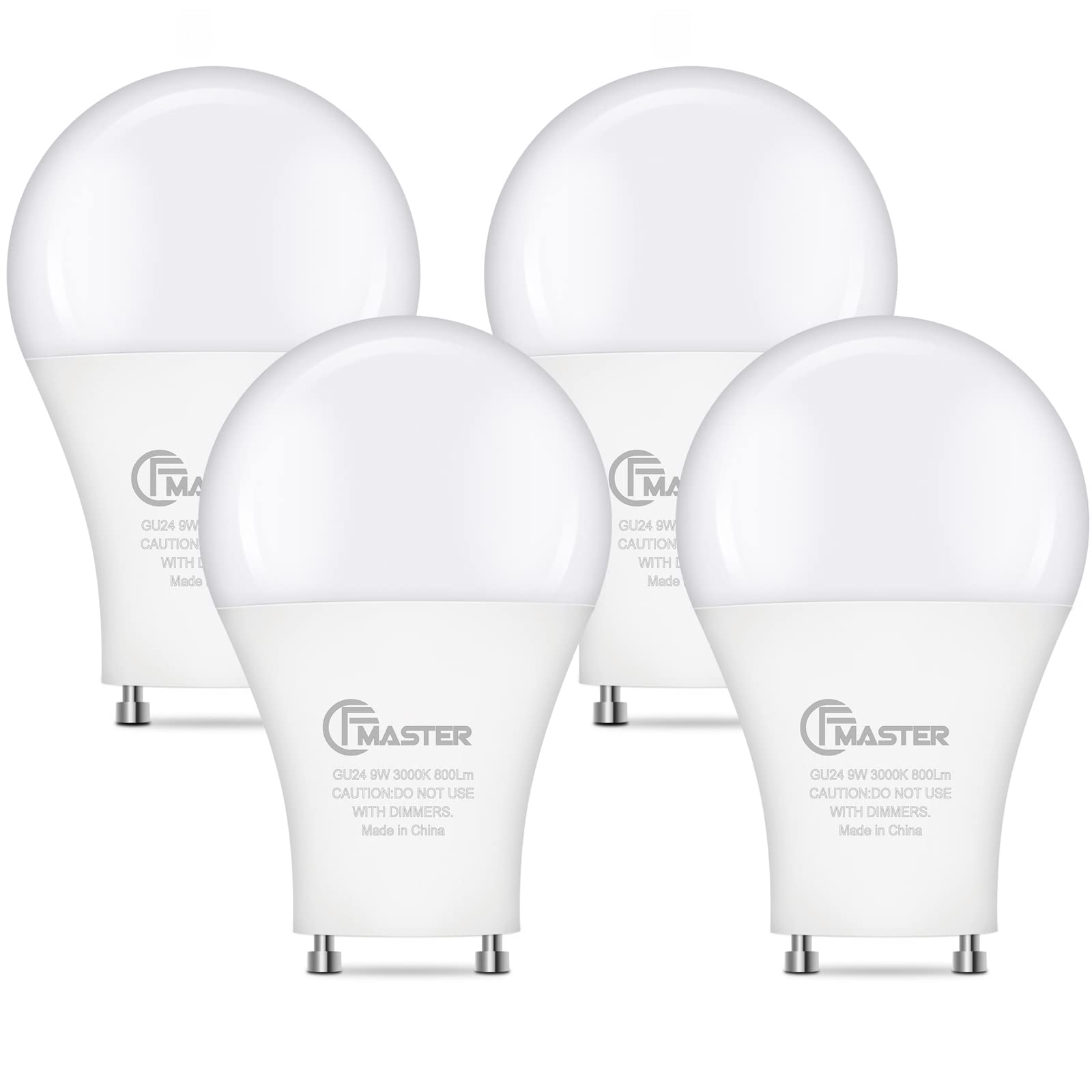 CFMASTER GU24 LED Llight Bulb, 3000K Warm White, 9W(100W Equivalent), 800 Lumens, A19 Shape GU24 LED Bulbs, Twist and Lock GU24 Pin Base with Two Prongs, Non-Dimmable(16-Pack)
