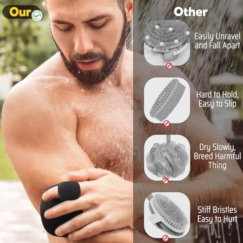 VWMYQ Silicone Body Scrubber for Men, New Upgrade Richer Foam and Effective Cleaning, Premium Silicone Scrubber with Ergonomic No-Slip Handle, Long-Lasting & Easy to Clean, Body Exfoliator Scrubber