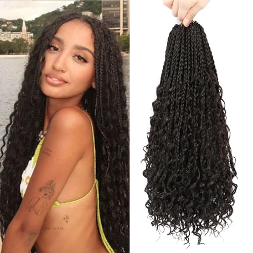 Goddess Box Braids Crochet Hair 24 Inch 8 Packs Boho Box Braids Pre Looped Crochet Hair For Black Women, With Curly Ends, Nice looking, Very Soft and Light Weight (24 Inch,#4)