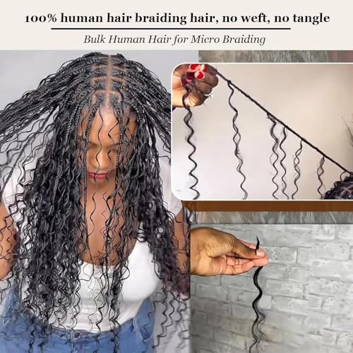 Human Hair Braiding Hair 50g 24 Inch Deep Wave Bulk No Weft Bundle 100% Brazilian Virgin Curly Human Hair Extensions for Boho Braids Wet and Wavy Human Braiding Hair