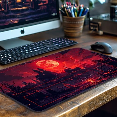 MTG Playmat Non-Slip Rubber Backing Printing Commander Board Game Desk Mat Duel Mat TCG PTCG Playmat 24x14 inches and Free Storage Bags (Castle 2 with Zones)