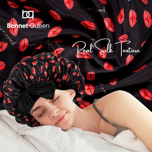 BONNET QUEEN Silk Bonnet for Sleeping Women Satin Bonnet Hair Bonnet Night Sleep Cap Scarf wrap for Curly Hair with tie Band