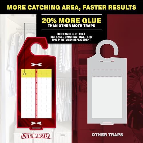 Catchmaster Premium Clothes Moth Traps, XL Sticky Odorless Glue Traps 6PK, Pheromone Attractant, for Closets Wardrobes Cabinet Drawers & Carpet, PheroGuard Technology, Attract Trap and Eliminate Moths