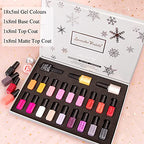 Lavender Violets Gel Nail Polish Kit - 18+3 Colors Glitter Purple Gray Silver Gold Soak-off UV LED Nail Gel Set with Base, Matte and Glossy Top Coat F985A