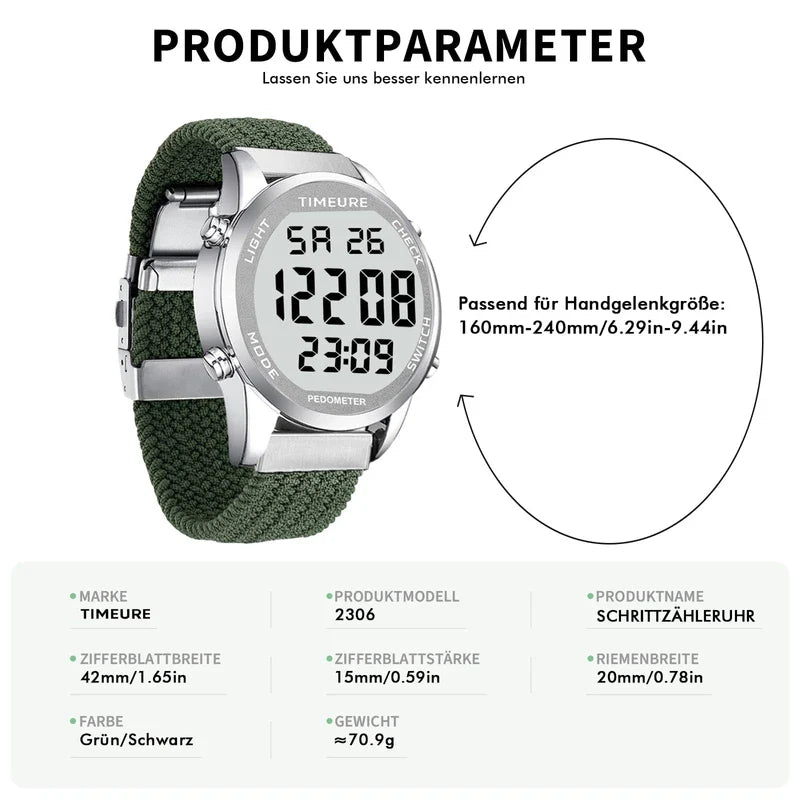 Pedometer Watch, Fashion Watch, Waterproof Watch, Large Digital Display, Simple Pedometer for Men and Seniors, Accurate Pedometer (Black)