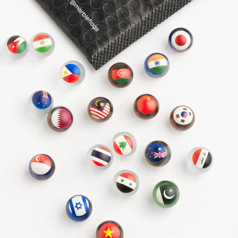 MARBLEFLAGS 3 Packs Marbles with Country Flags | 10 Random Flags Per Pack | Small World Collection