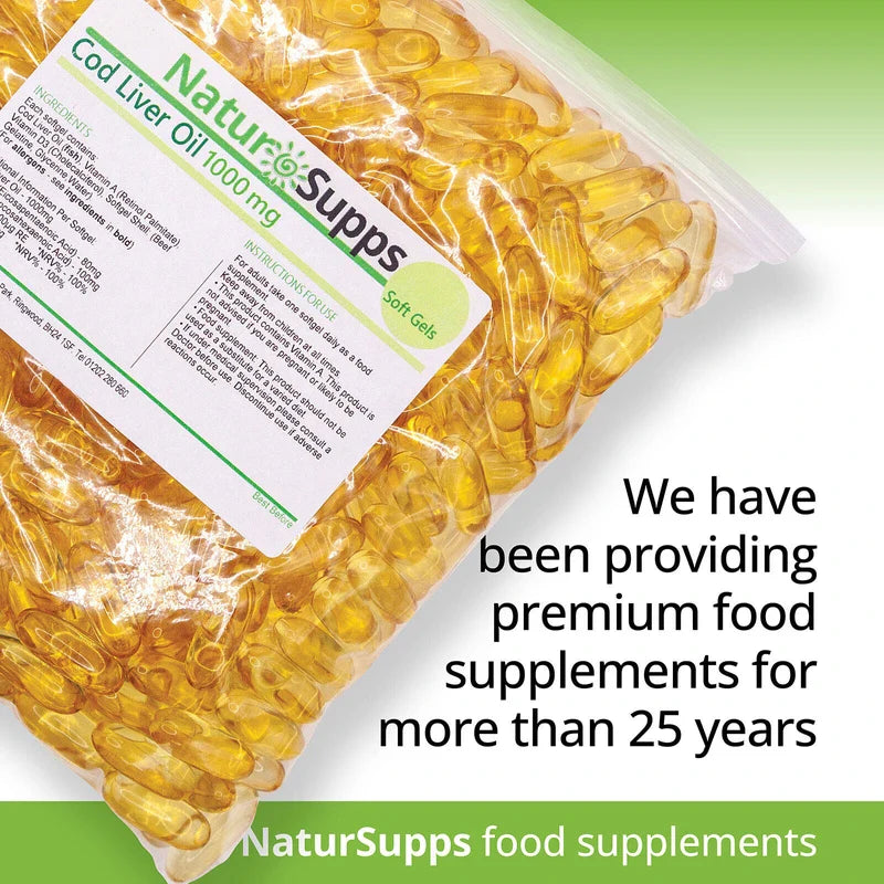 NaturSupps Cod Liver Oil Capsules 1000mg, 365 Capsules, High Strength, Omega 3, NaturSupps