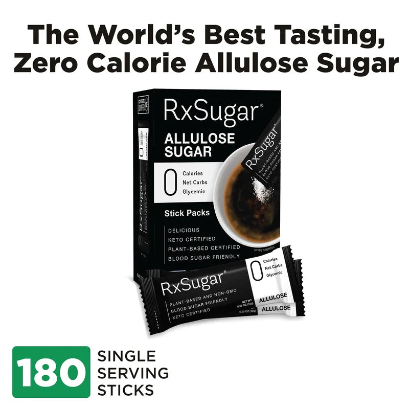 RxSugar 30 Stick Pack Carton 6-Pack | Diabetes-Safe Natural Sugar | Keto Certified | Non-GMO Project Verified | Gluten-Free Certified