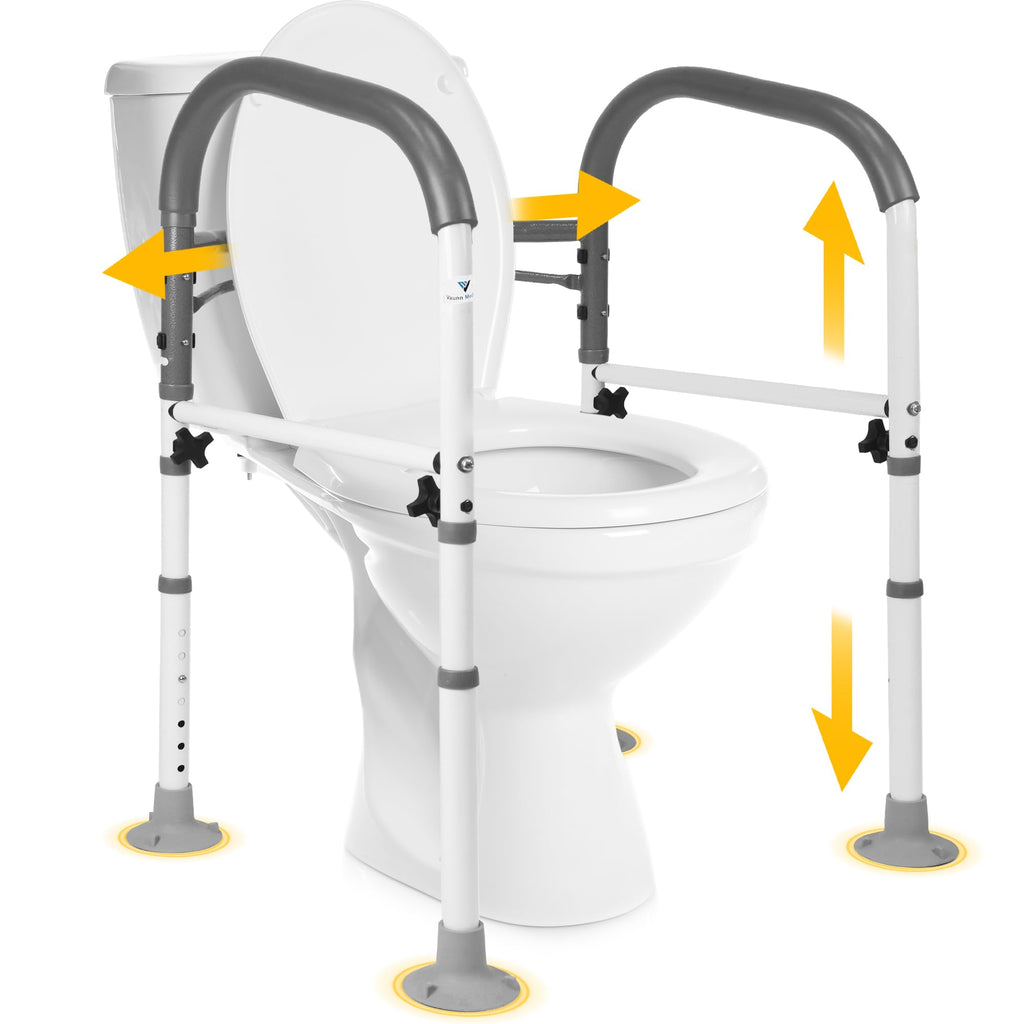 Vaunn Medical Deluxe Adjustable and Foldable Toilet Safety Frame, Bathroom Handrail Assist Grab Bar Handle (Gray, Adjustable Width and Height)