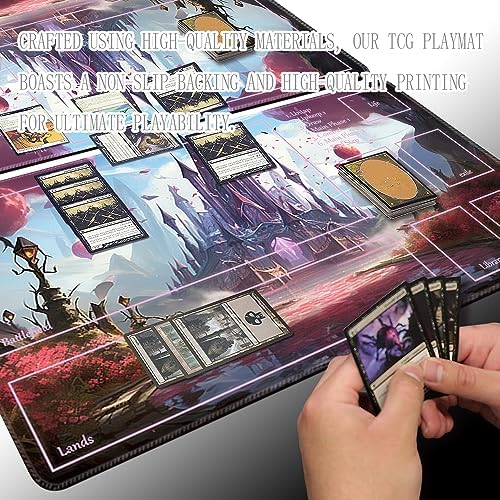 MTG Playmat Size 24x14in Free Storage Bags Non-Slip Backing Printing, Ideal for Card Game Enthusiasts TCG Playmat (with Zone,Secret of The Tower)