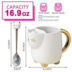 Christmas mugs Ceramic Cat Mug with Tea bag– 17oz Unique Coffee Cup with kitty Expression Design, Fun Gift for Women, Girls, Kids, Cat Lovers (white)